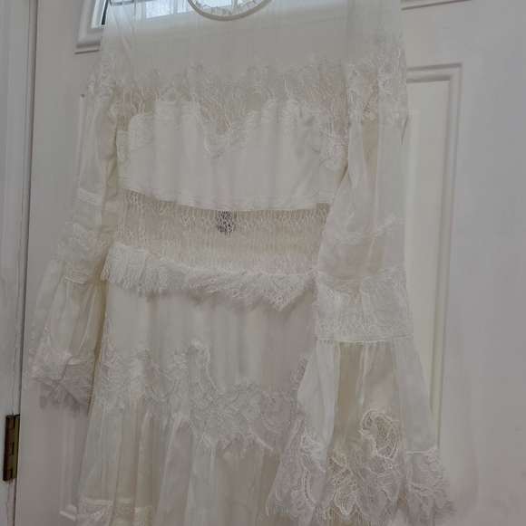 LoveShackFancy Rosney Sheer Ivory Lace Long Sleeve Dress - Picture 5 of 8